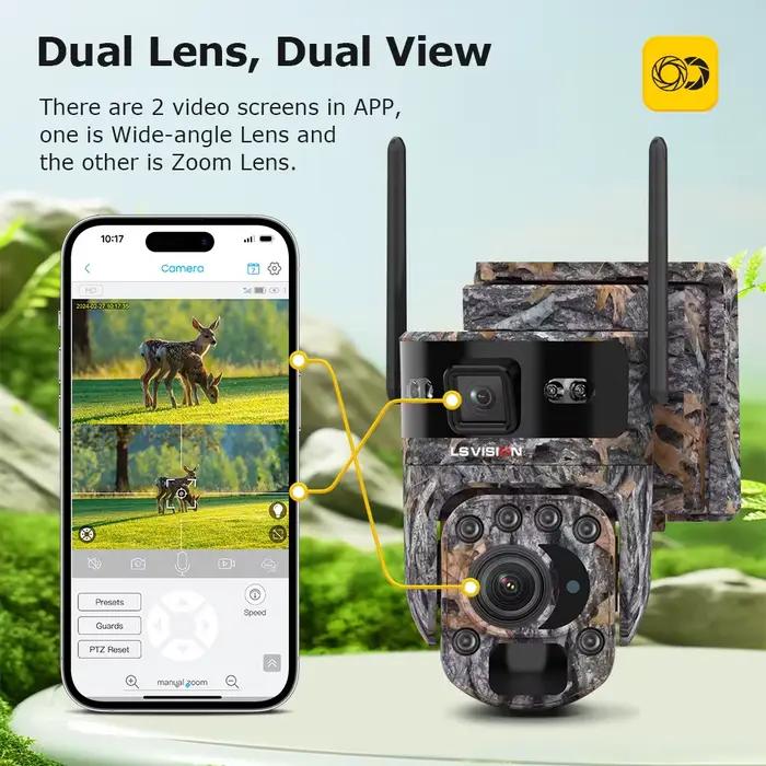 LS VISION 60X Zoom caméras de traînée solaire double écran vue en direct 4G SIM/WIFI caméra extérieure