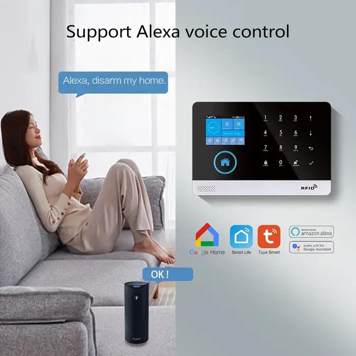Kit de Système d'Alarme de Sécurité Domestique PG-103 avec Interphone, Télécommande, Détecteurs de Mouvement et Applications iOS Android pour Protection Maison Famille Occasions Spéciales