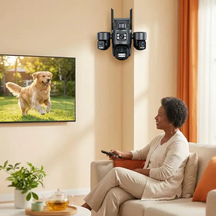Caméra IP WiFi HD 15MP à triple écran et triple objectif ICsee
