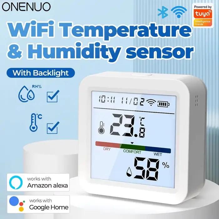 Capteur de température et d'humidité WiFi ONENUO avec compatibilité Alexa et Google Home Assistant pour contrôle vocal et smartphone à offrir pour amélioration du confort à domicile