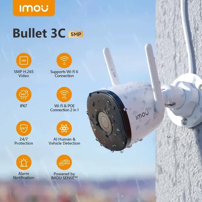 IMOU-Caméra de surveillance bullet extérieure IP WiFi HD 5MP (IP67), dispositif de sécurité sans fil