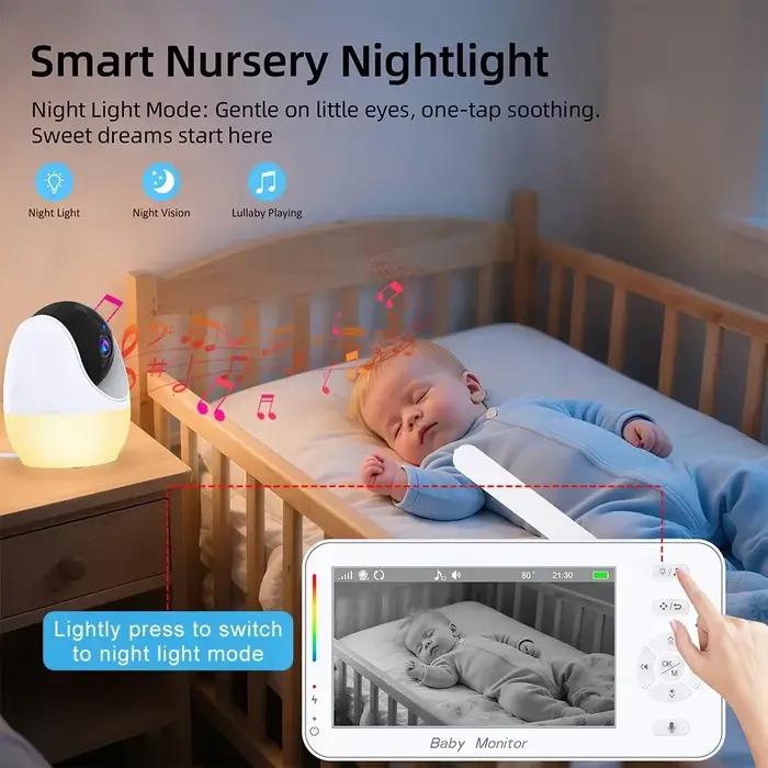 Moniteur Bébé WiFi 1080P Écran 4,3 Pouces Contrôle Double Berceuses Vision Nocturne Rappel Alimentation Veilleuse Caméra Bébé PTZ Occasions Spéciales