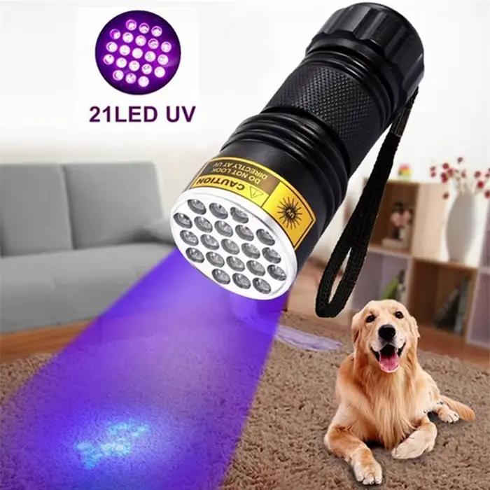 21 LED UV lampe de poche ultraviolette lumière noire 395NM Mini torche lampe Flash pour les taches d