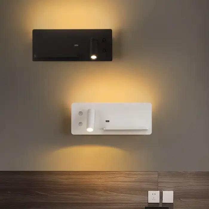 Applique murale LED à chargement sans fil moderne pour chambre à coucher, charge USB, éclairage de lecture rotatif, idéale pour salon, hôtel et occasions spéciales