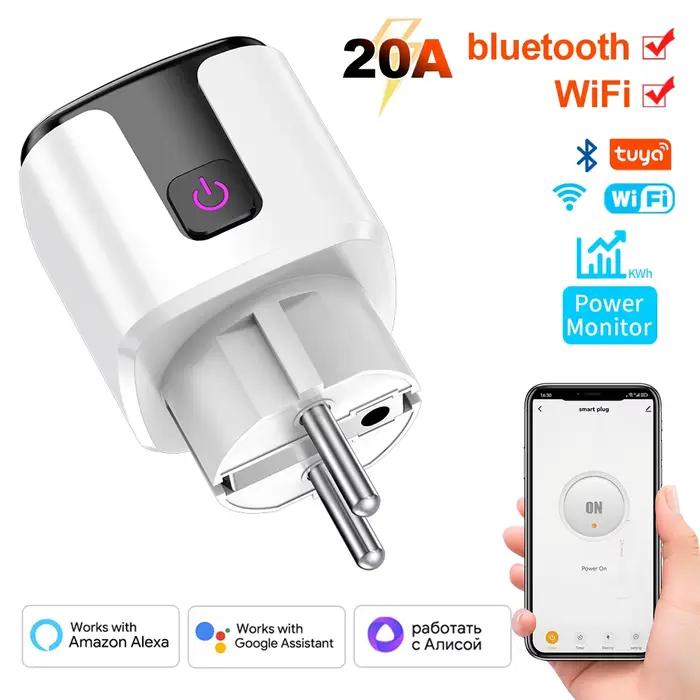 Prise intelligente WiFi et Bluetooth 20A, prise EU avec fonction de surveillance de la puissance, fo