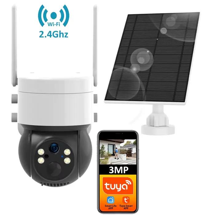 Tuya Smart Life APP 3MP WiFi batterie solaire suivi automatique de mouvement PIR Surveillance sécurité extérieure PTZ couleur caméra de Vision nocturne