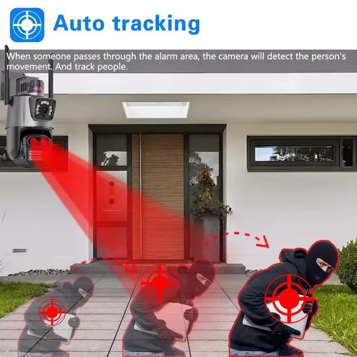 360 sans fil extérieur 6K 12MP WiFi caméra de sécurité ICSee intelligent trois objectifs 8X Zoom vidéo Surveillance