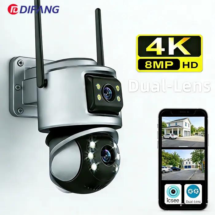 Icsee 8MP 4K WiFi caméra extérieure double objectif double écrans réseau IP AI détection humaine CCT