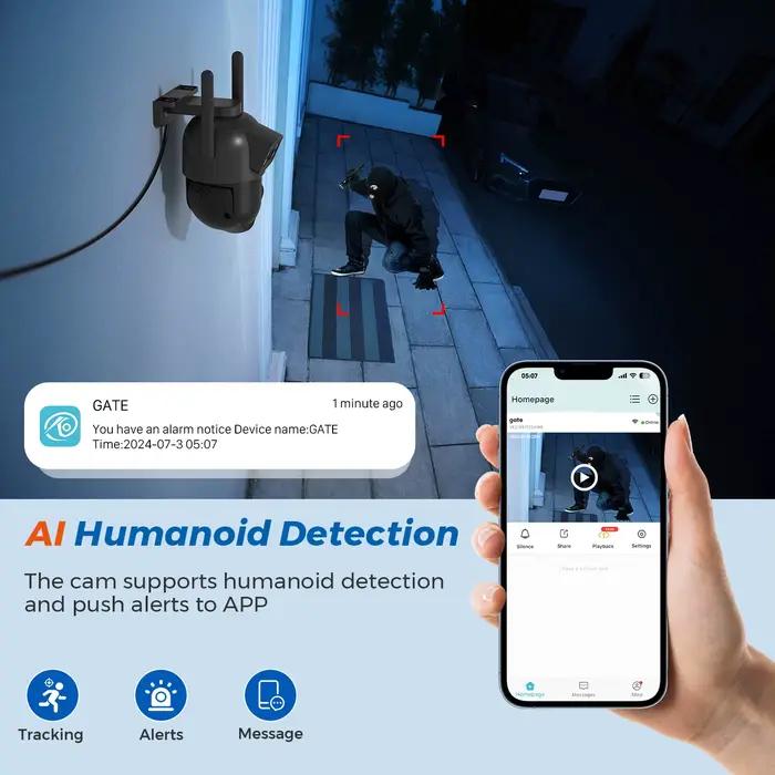 Caméra de surveillance extérieure PTZ IP WiFi 5GHz