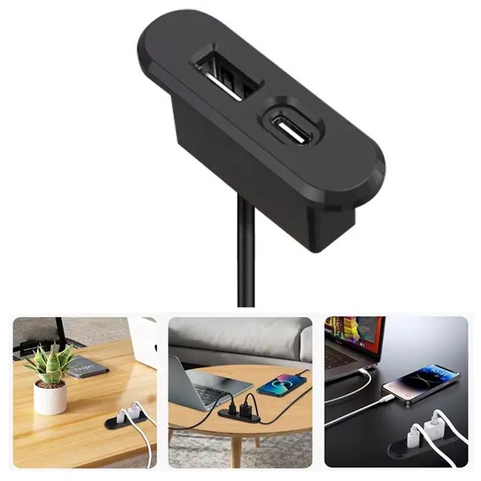 Table prises de courant cachées USB + prise type-c alimentation intégrée