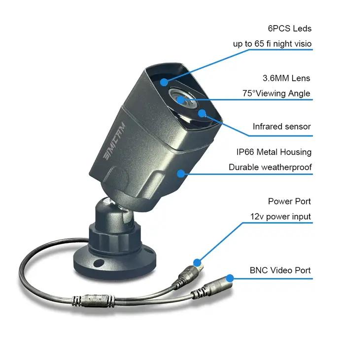 Caméra de sécurité analogique HD SIMICAM 1080P/720P AHD pour surveillance extérieure résistante aux intempéries, caméra de sécurité avec vision nocturne pour protection de la propriété