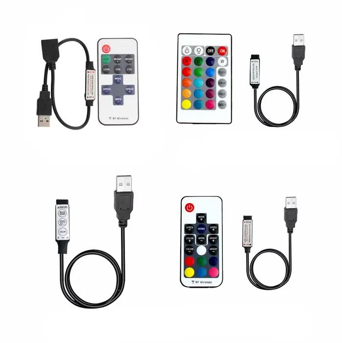 DC 5V USB LED bande lumineuse RGB contrôleur couleur unique IR Bluetooth télécommande RF télécommand