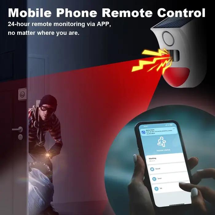 Alarme solaire Tuya WiFi 2-en-1 avec détecteur de mouvement 120 dB