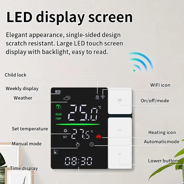 Thermostat intelligent WiFi Tuya SDM5 AC90~240V pour chauffage au sol/chaudière à gaz murale/chauffage de l'eau