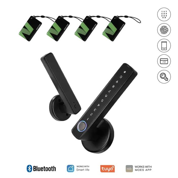 Serrure de porte intelligente Bluetooth à empreintes digitales et mots de passe pour maison hôtel appartement bureau location avec déverrouillage à distance via application et mot de passe temporaire pour visiteurs