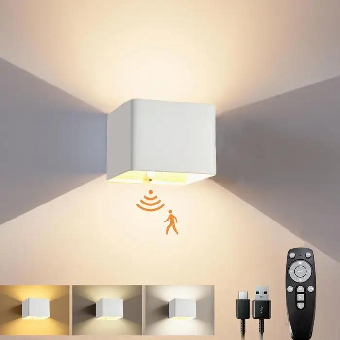 Applique murale sans fil à piles rechargeable avec capteur de mouvement et télécommande