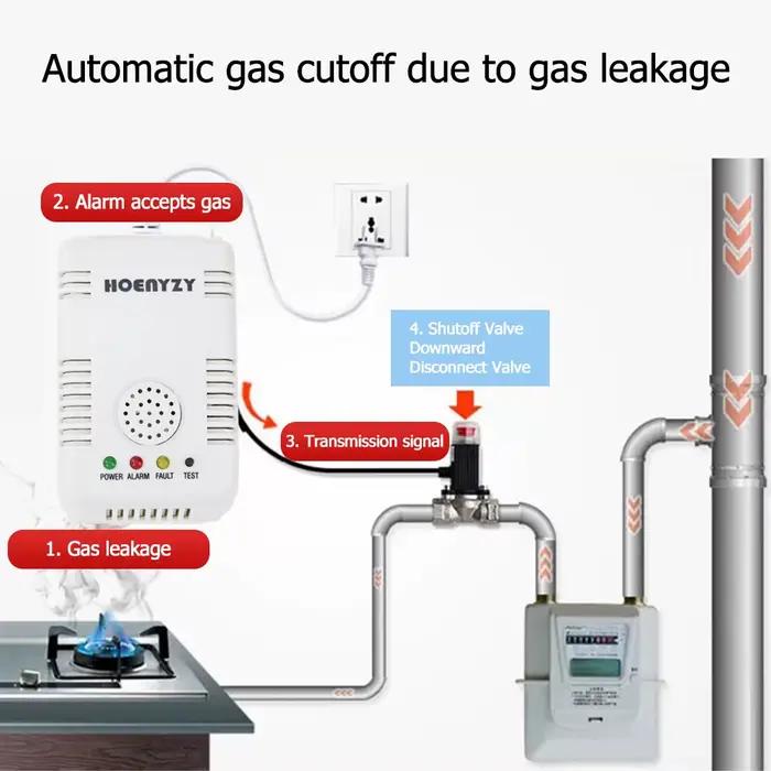 Alarme de gaz naturel Smart Stones avec électrovanne, arrêt automatique, détecteur de fuite, basse pression, DN15, DN20, normalement ouvert, matériau plastique, fonctionnement en toute sécurité pour maison et famille
