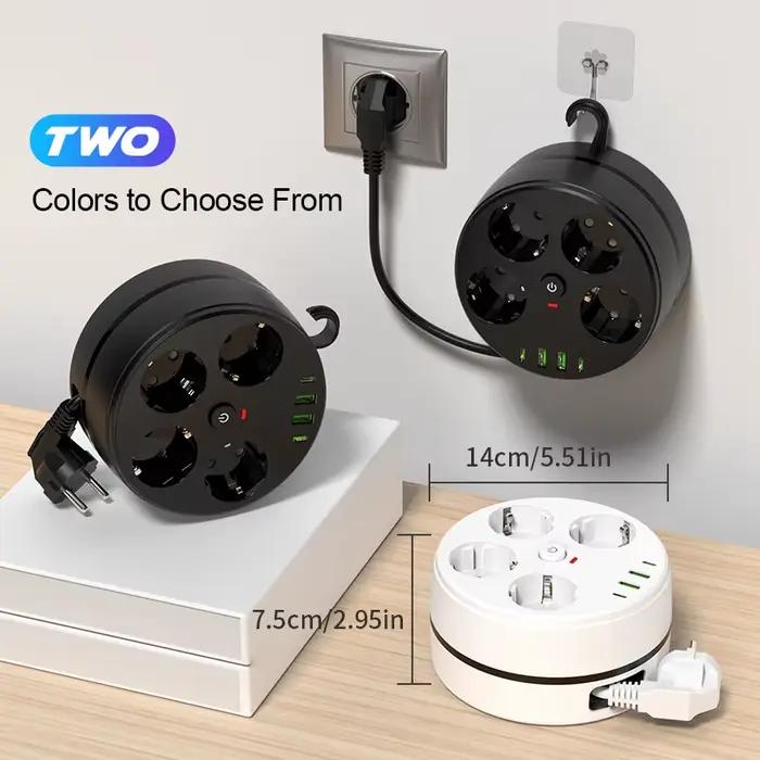 Multiprise murale EU 8-en-1 avec adaptateur secteur et câble de 2 mètres