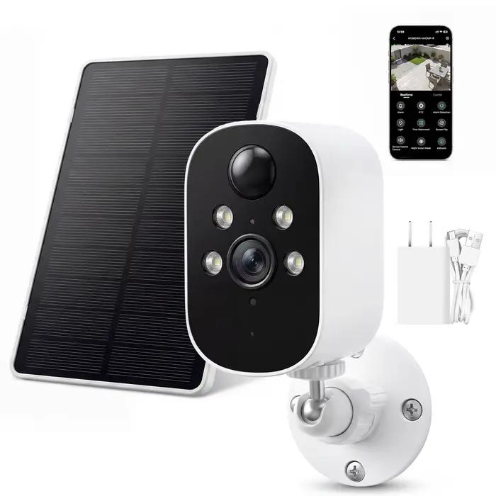 Caméras de sécurité WiFi sans fil, caméra extérieure alimentée par batterie solaire 2K, surveillance