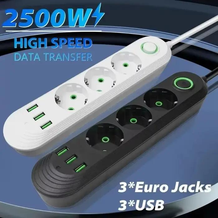 Multiprise 2500W avec Prise EU, Filtre Réseau, Ports USB pour Recharge, Protection Contre Surcharges, Prise avec Prise, Haute Tension, Câble 2M, Intégrale Protection Sécurité Élégante Occasions Spéciales