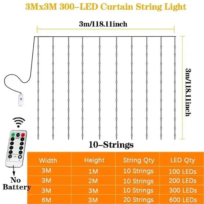 Guirlande LED Lumineuse pour Fêtes Décoration de Noël Rideau de Mariage à Télécommande 8 Modes Guirlande Lumineuse USB Chambre Maison Occasions Spéciales