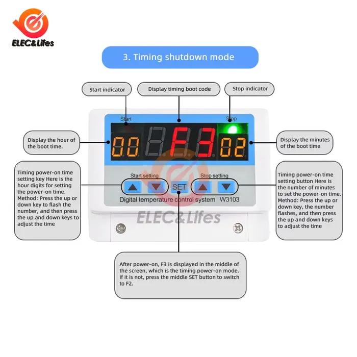 W3103 AC 220 V Thermostat numérique 30A régulateur de température interrupteur tenture murale DC 12 V 24 V