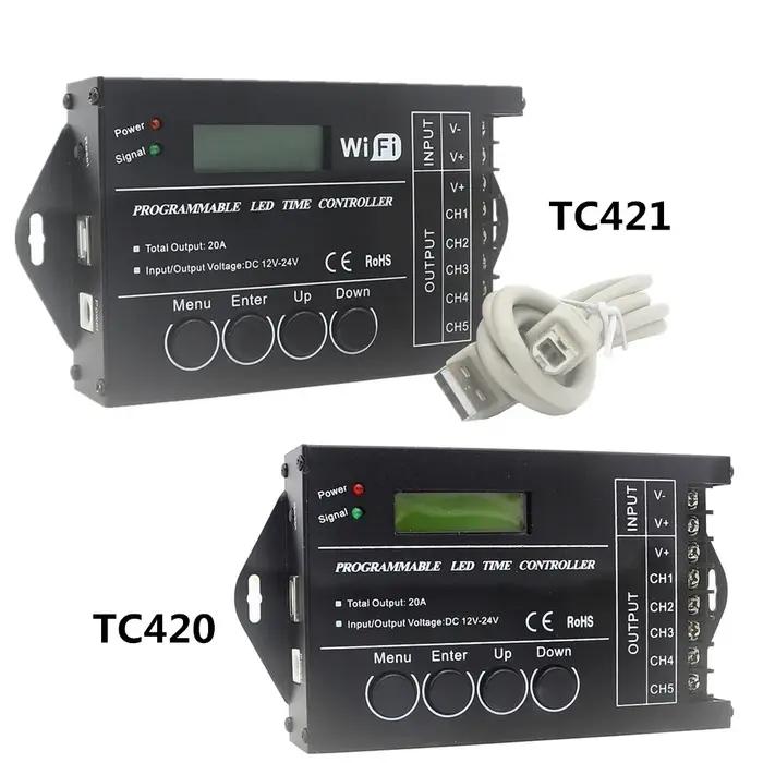 TC420 TC421 contrôleur Programmable de temps Wifi 5 CH sortie DC12V/24V 20A RGB contrôleur de bande