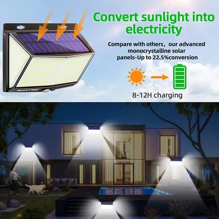 4 pièces 468 LED lampe à LED solaire lumière solaire extérieure avec capteur de mouvement appliques