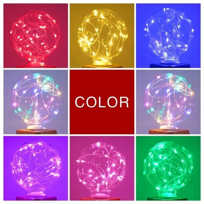 LED Edison chaîne ampoule E27 110V 220V G95 coloré RGB éclairage fil de cuivre