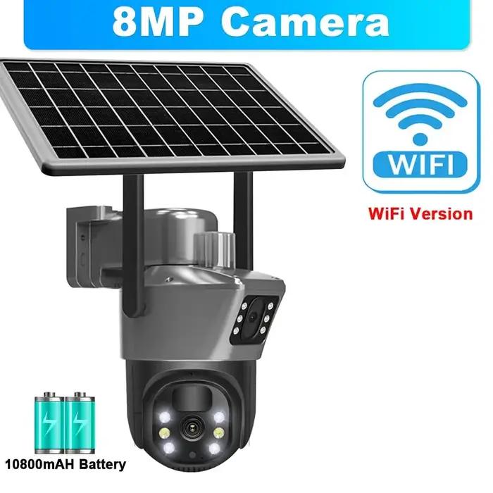 Caméra solaire Eye4U à double objectif 4K 8MP pour sécurité extérieure avec détection humaine et vision nocturne en couleur pour maison et entreprise