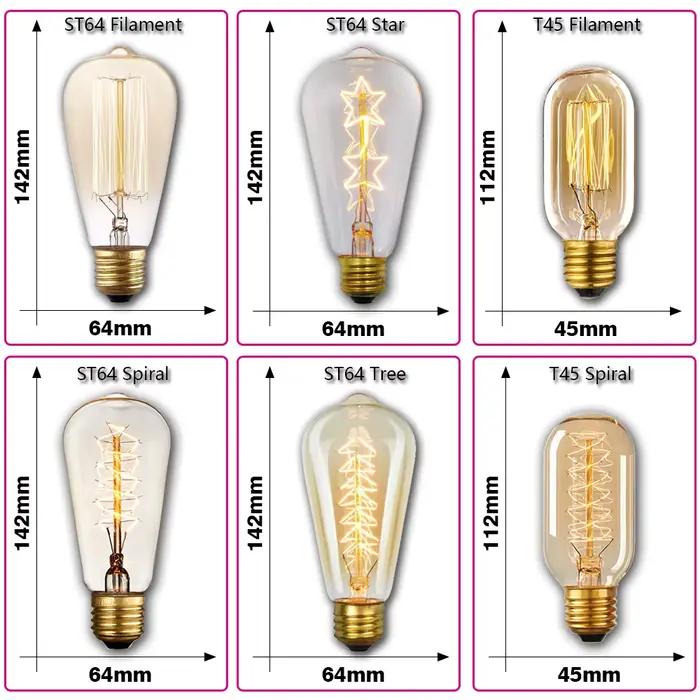 Ampoule Edison rétro E27 40W 220V 110V pour décoration de maison salon chambre à coucher loft industriel vintage occaions spéciales