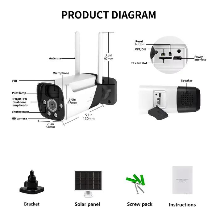 Caméra de sécurité WIFI extérieure à énergie solaire 3MP CCTV vision nocturne caméra haute définition couleur détection humaine PIR ICSEE