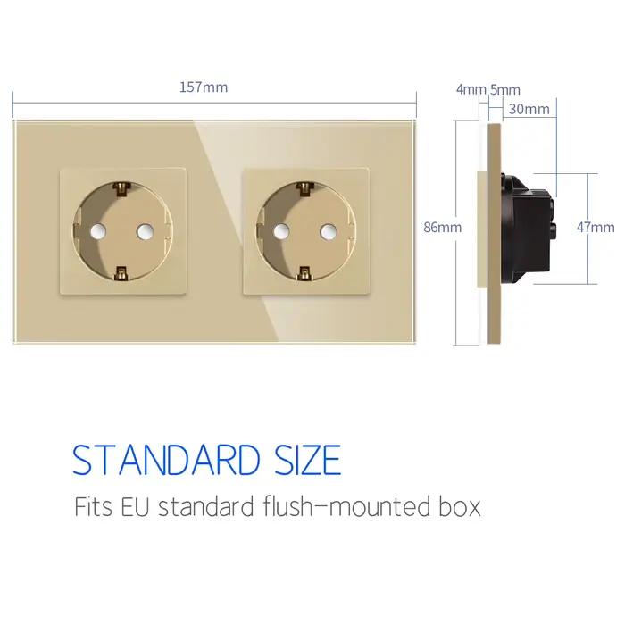 Prise murale simple avec ports USB de type C 20W en verre double prises électriques triples prises de courant et interrupteur tactile 16A or pour usage résidentiel et général occassions spéciales