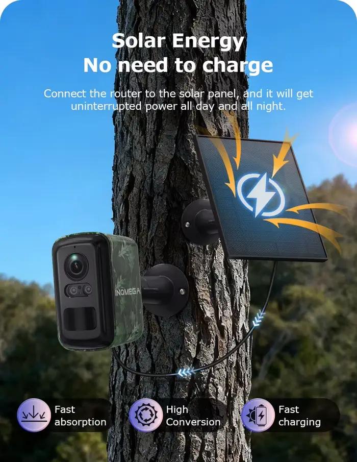 INQMEGA 5MP Mini caméra solaire 4G Surveillance extérieure Camouflage couleur WiFi