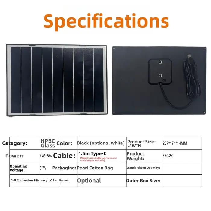 Panneau solaire 7W pour caméras de sécurité avec support mural réglable étanche en silicium monocristallin pour usage extérieur toute l'année