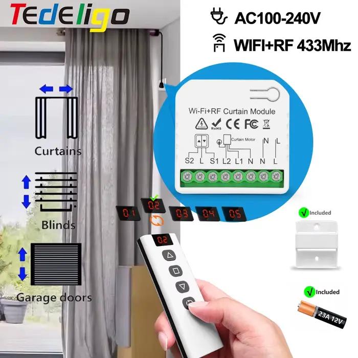 Module de commande de rideaux et stores Tuya WiFi RF avec télécommande pour moteur électrique