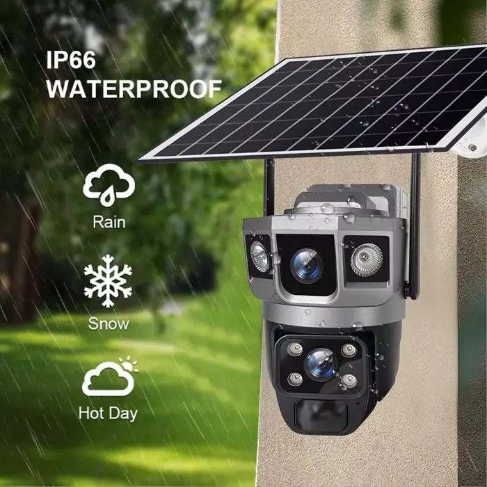 Caméra IP solaire 4G double objectif Wifi batterie intégrée extérieure caméras PTZ 12MP 10X Zoom système de sécurité