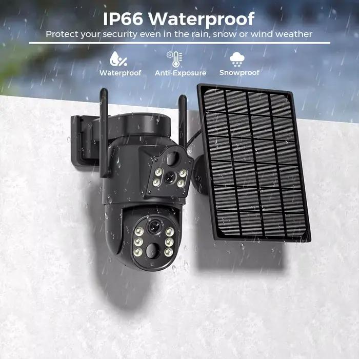 Caméra WiFi solaire 8MP avec batterie 7800 mAh double objectif 5X Zoom numérique extérieur