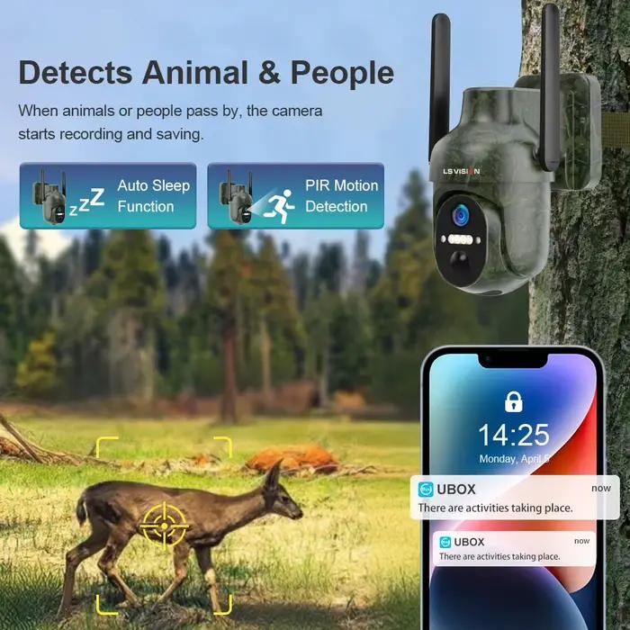 LS VISION 4G caméra de sécurité solaire extérieure 4MP WiFi détection humaine/animal IP66