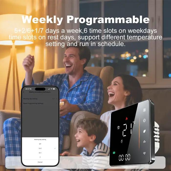 Thermostat Intelligent WiFi Compatible avec Tuya Google Pour Chauffage au Sol Électrique Chaudière à Gaz Contrôle de Température à Distance Programmation Hebdos Sécurité Anti-Gel