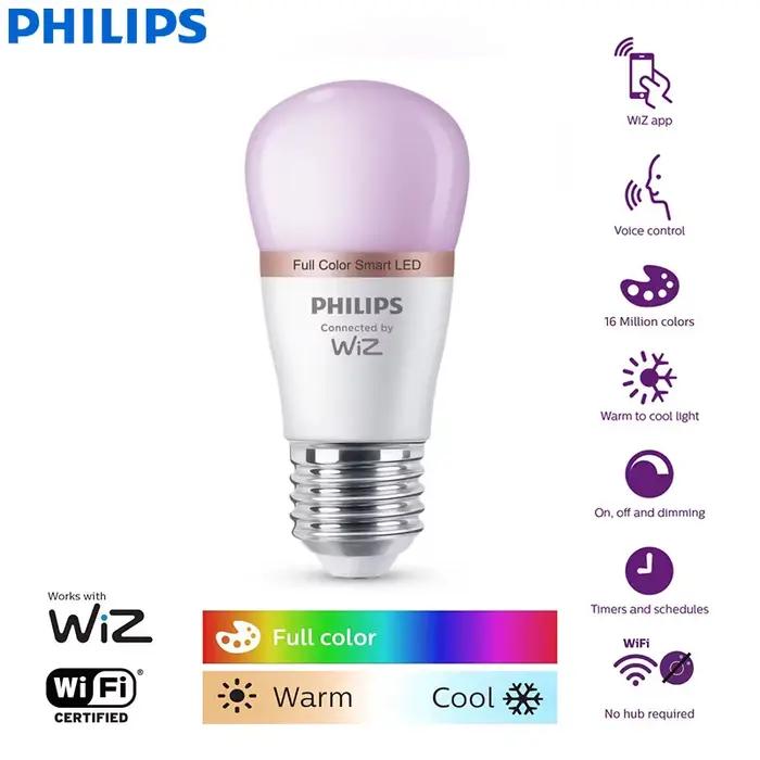 Ampoule intelligente LED Philips WiZ E27 4.9W 16 millions de couleurs givrée lampe à intensité variable pour chambre bureau ambiances lumineuses personnalisées