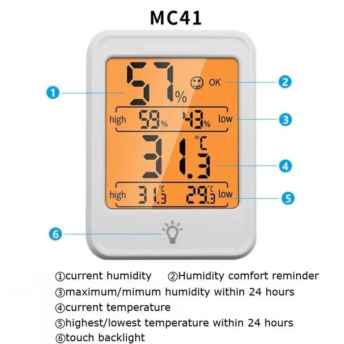 Grand thermomètre hygromètre numérique LCD pour la maison