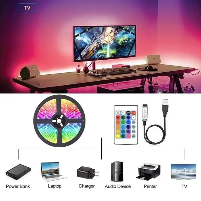 Bande lumineuse LED USB flexible pour décoration de salon chambre fête avec contrôle Bluetooth télécommande infrarouge et application mobile occasion spéciale
