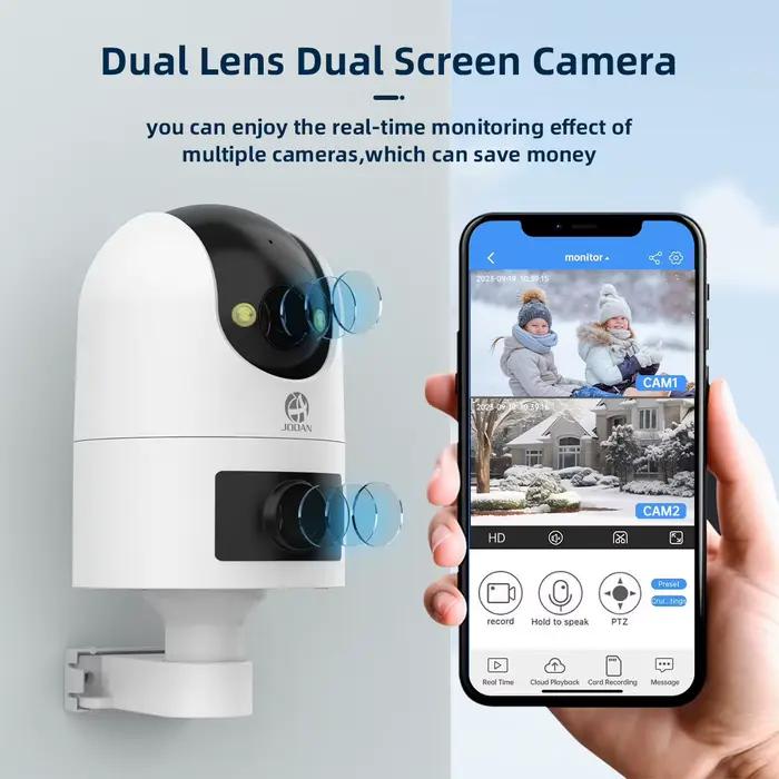 Caméra IP 4K PTZ extérieure étanche double objectif pour surveillance nocturne et jour, compatible WiFi double bande, installation facile intérieure/extérieure