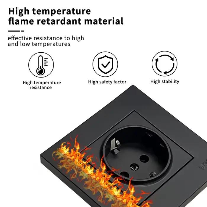 Prises électriques noires ignifuges avec sol classique AC norme ue mur intégré 250V