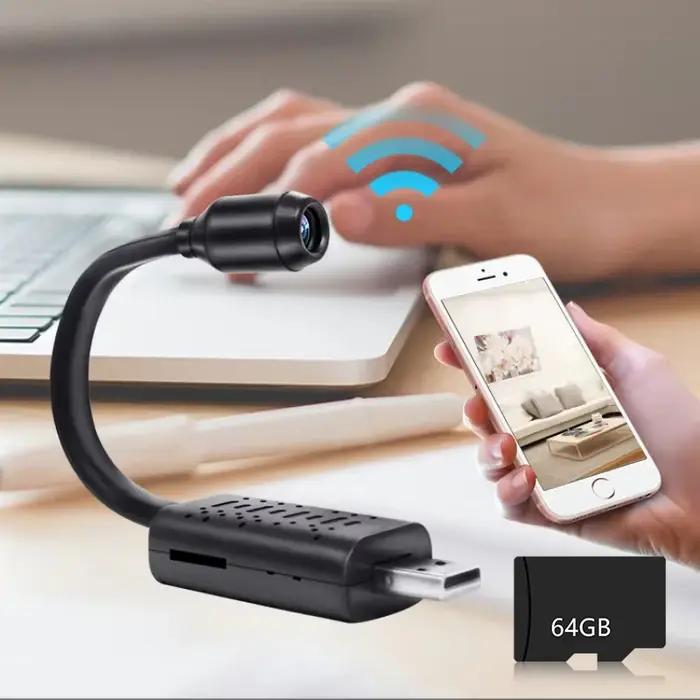 Mini caméra USB WiFi sans fil 1080p pour surveillance à distance et sécurité domestique en blanc noir vert