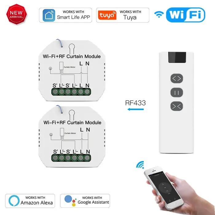 MOES Tuya WiFi RF Module de contrôle des rideaux roulants interrupteur de volet avec télécommande pour moteur électrique écran solaire Google Home Alexa
