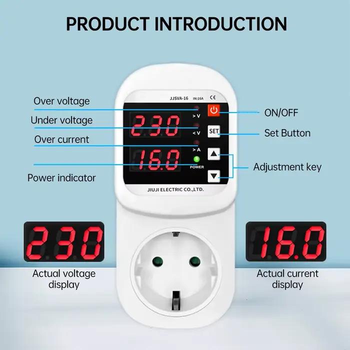 Affichage LED prise AC220V 16A avec Protection de courant de tension