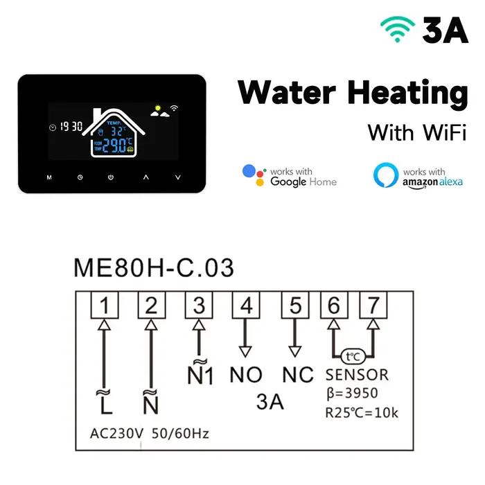 Thermostat Intelligent Wi-Fi Contrôle App Commande Vocale Prévisions Météo Mode Manuel Auto Affichage Température Celsius Fahrenheit Programmable Hebdos Modes Horaire Économies Énergie Occasions Spéciales