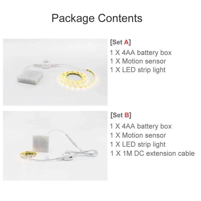 Capteur de mouvement de bande LED à batterie 2M 3M 4M 5M bande LED PIR 5V SMD 2835 éclairage de ruba